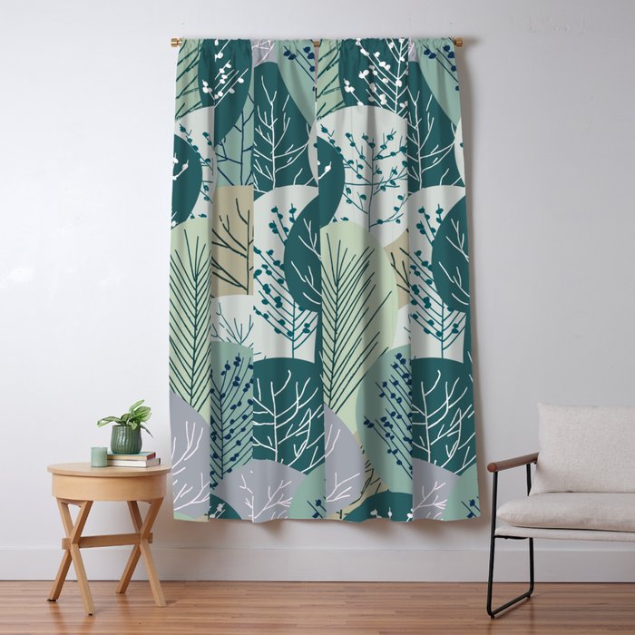 Forest Woodland Trees, Green, Floral Prints Window Curtain Gallery Image 5