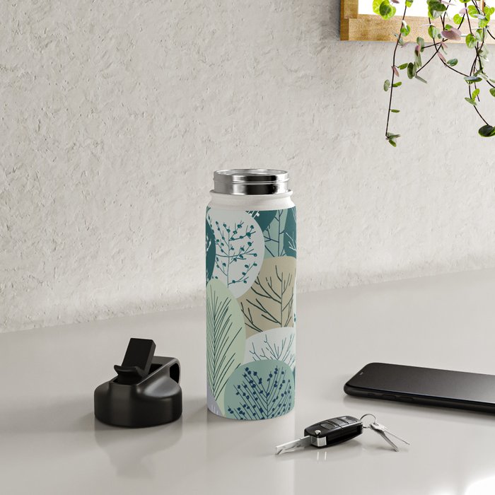 Forest Woodland Trees, Green, Floral Prints Water Bottle Gallery Image 4