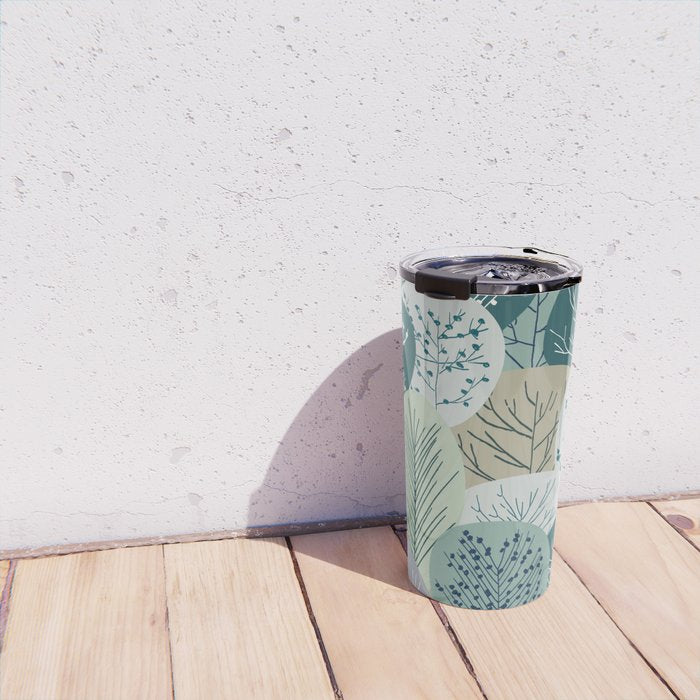 Forest Woodland Trees, Green, Floral Prints Travel Mug Gallery Image 4