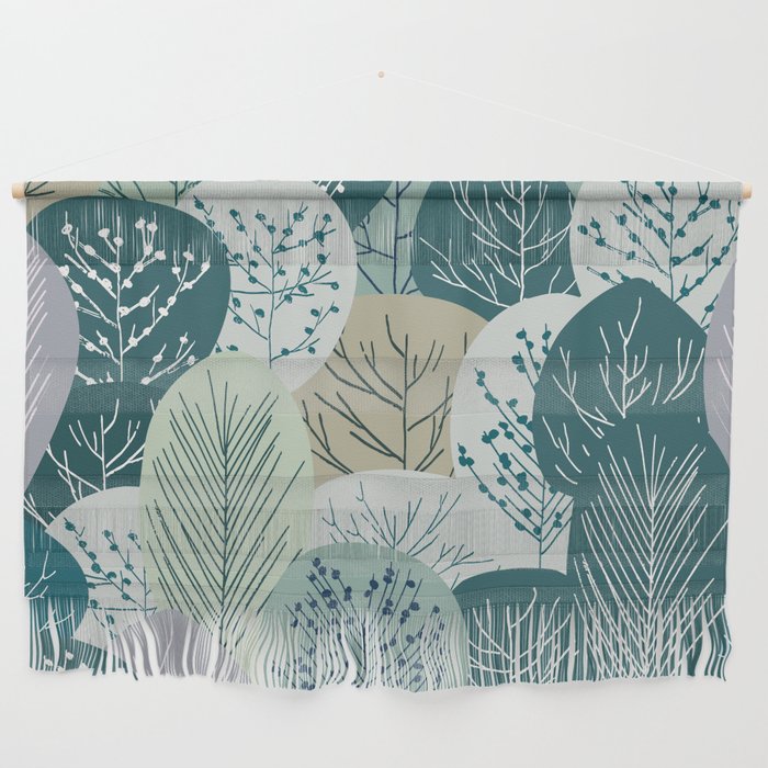 Forest Woodland Trees, Green, Floral Prints Wall Hanging Gallery Image 1
