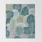 Forest Woodland Trees, Green, Floral Prints Throw Blanket Gallery Image 2