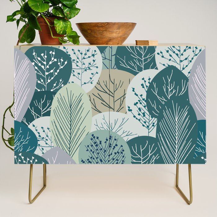 Forest Woodland Trees, Green, Floral Prints Credenza Gallery Image 1