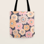 Retro Frilly Flowers in Pink and Orange Tote Bag Gallery Image 1