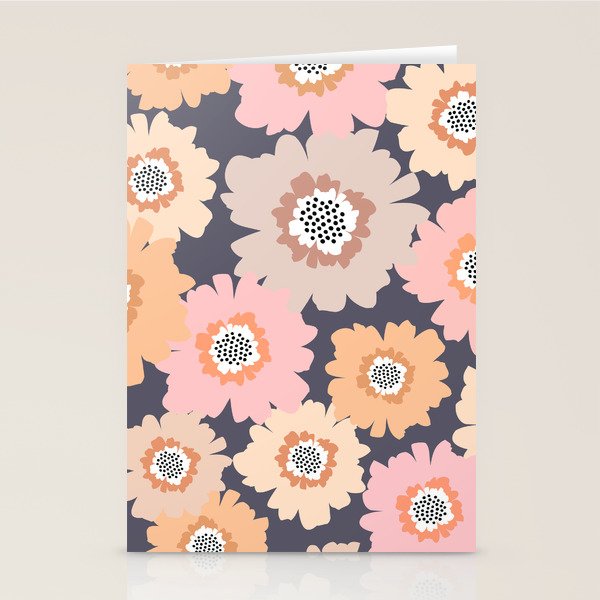 Retro Frilly Flowers in Pink and Orange Stationery Card Gallery Image 1