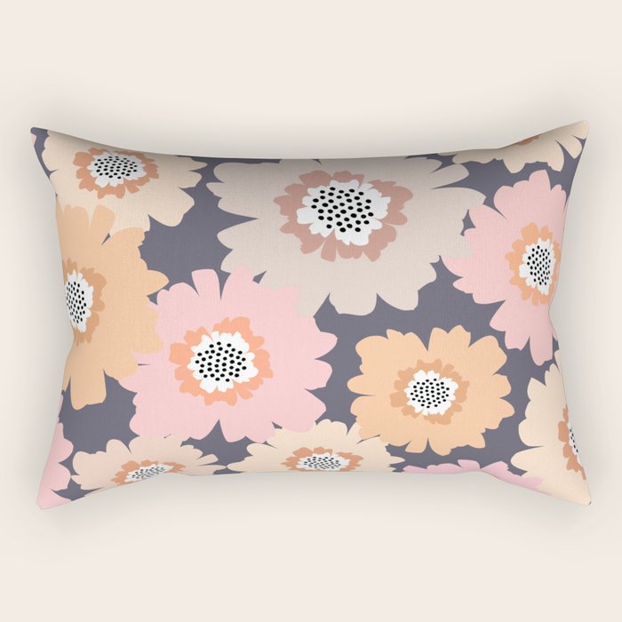 Retro Frilly Flowers in Pink and Orange Rectangular Pillow Gallery Image 1