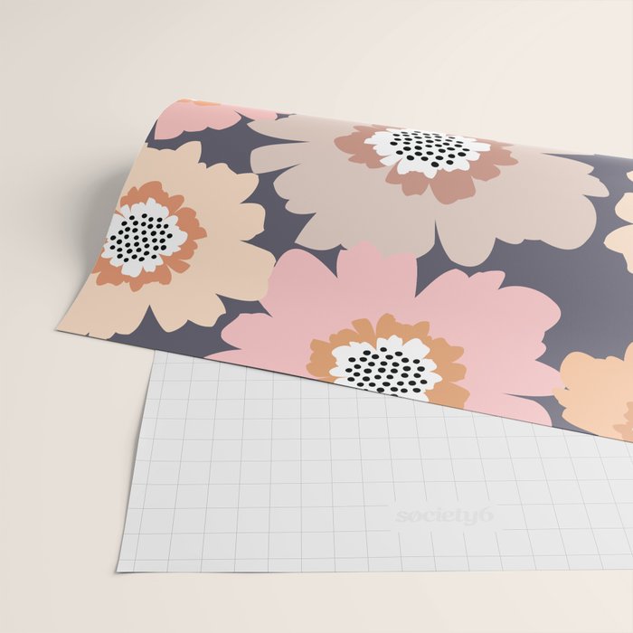 Retro Frilly Flowers in Pink and Orange Wrapping Paper Gallery Image 2