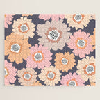 Retro Frilly Flowers in Pink and Orange Jigsaw Puzzle Gallery Image 1