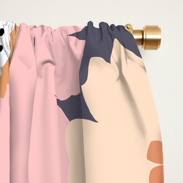 Retro Frilly Flowers in Pink and Orange Window Curtain Gallery Image 2