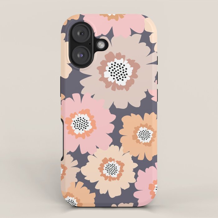 Retro Frilly Flowers in Pink and Orange iPhone Case Gallery Image 1