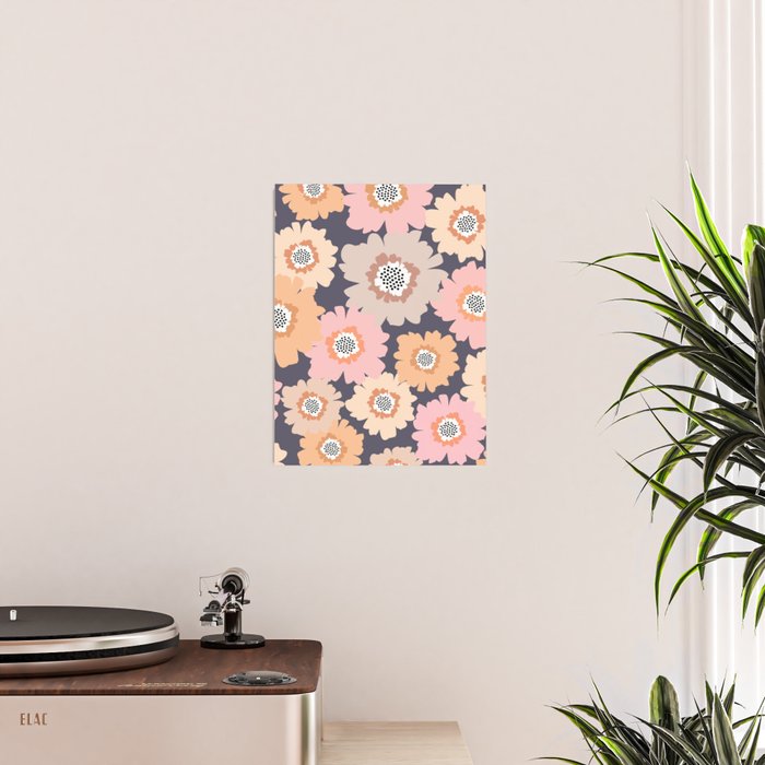 Retro Frilly Flowers in Pink and Orange Poster Gallery Image 2