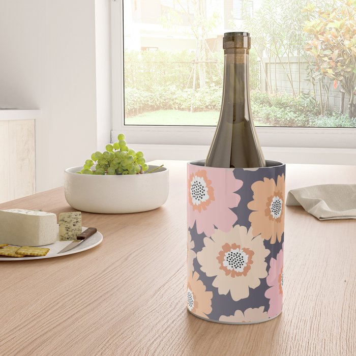Retro Frilly Flowers in Pink and Orange Wine Chiller Gallery Image 4
