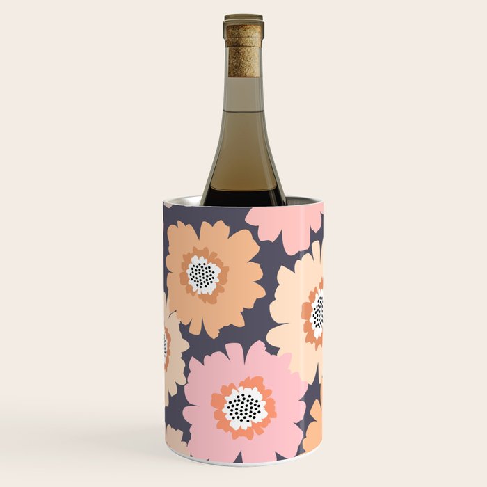 Retro Frilly Flowers in Pink and Orange Wine Chiller Gallery Image 3