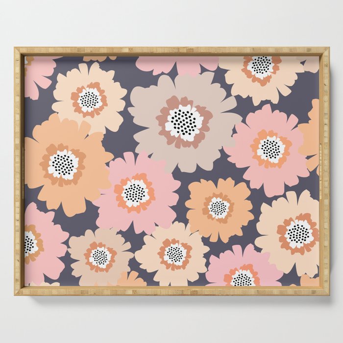 Retro Frilly Flowers in Pink and Orange Serving Tray Gallery Image 1