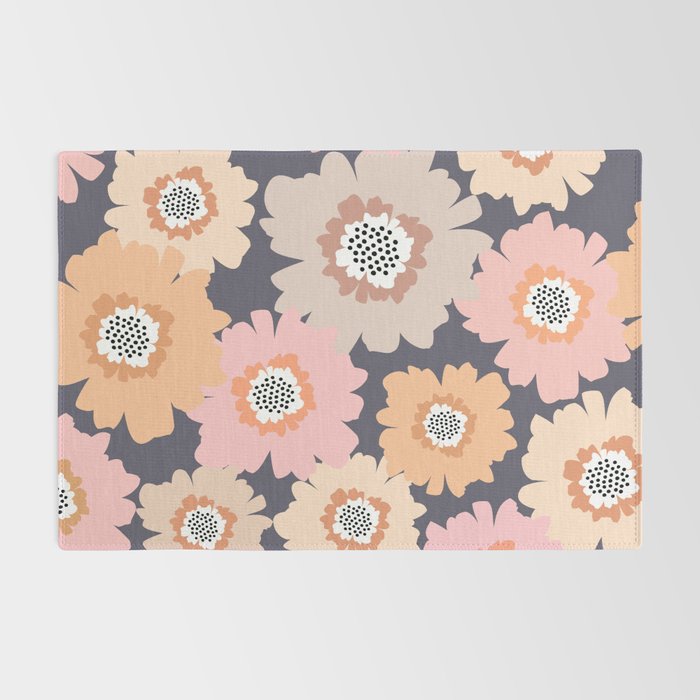 Retro Frilly Flowers in Pink and Orange Rug Gallery Image 2