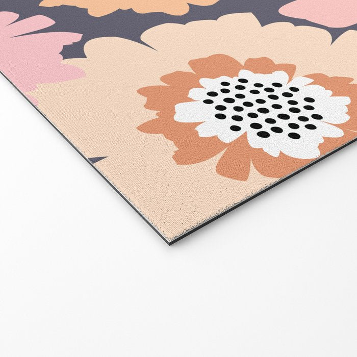 Retro Frilly Flowers in Pink and Orange Welcome Mat Gallery Image 2