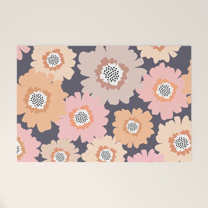 Retro Frilly Flowers in Pink and Orange Welcome Mat Gallery Image 1