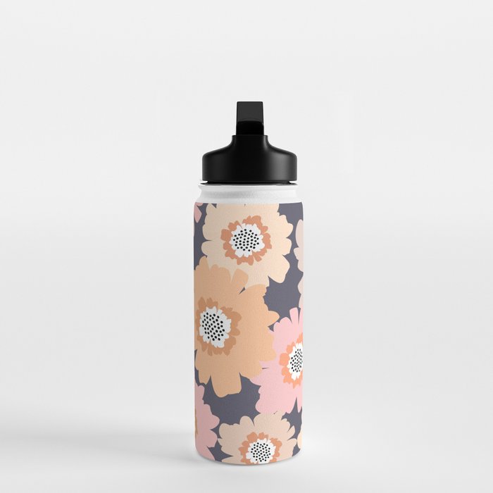 Retro Frilly Flowers in Pink and Orange Water Bottle Gallery Image 3