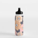 Retro Frilly Flowers in Pink and Orange Water Bottle Gallery Image 3