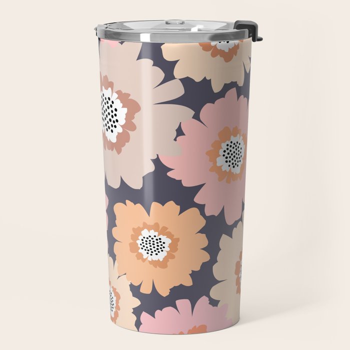 Retro Frilly Flowers in Pink and Orange Travel Mug Gallery Image 2