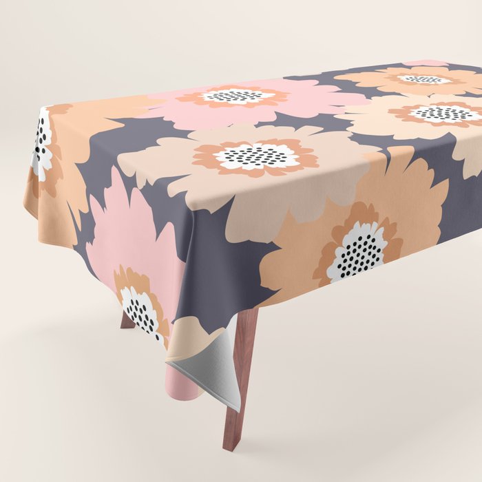 Retro Frilly Flowers in Pink and Orange Tablecloth Gallery Image 1