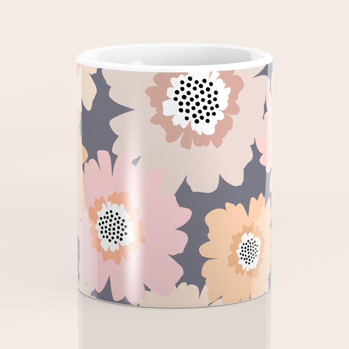 Retro Frilly Flowers in Pink and Orange Coffee Mug Gallery Image 4