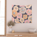 Retro Frilly Flowers in Pink and Orange Wall Tapestry Gallery Image 2