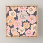 Retro Frilly Flowers in Pink and Orange Mini Art Print Gallery Image 1