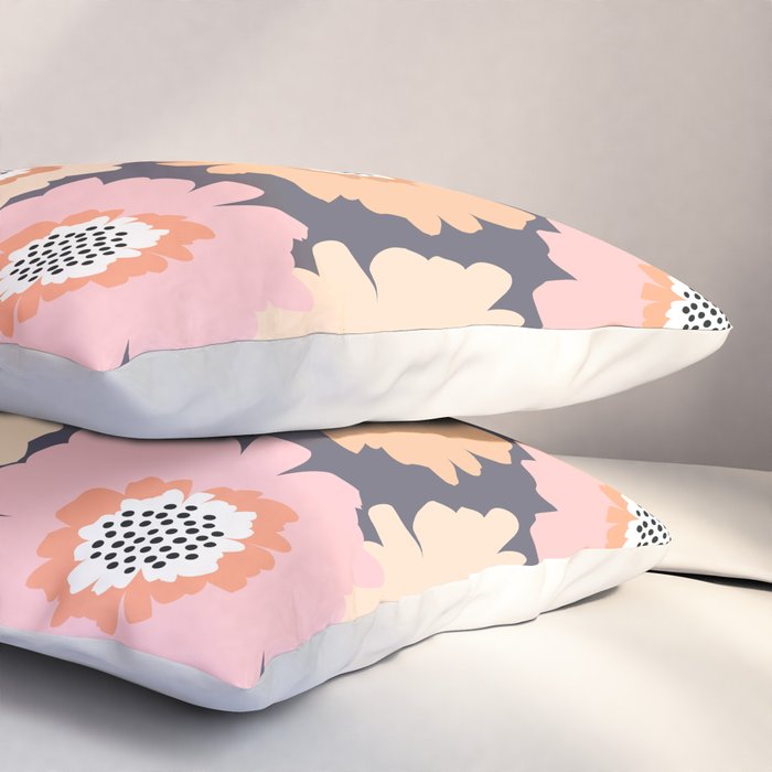 Retro Frilly Flowers in Pink and Orange Pillow Sham Gallery Image 3