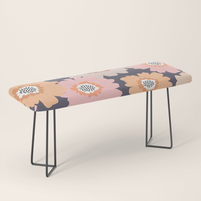 Retro Frilly Flowers in Pink and Orange Bench Gallery Image 1