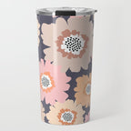Retro Frilly Flowers in Pink and Orange Travel Mug Gallery Image 1
