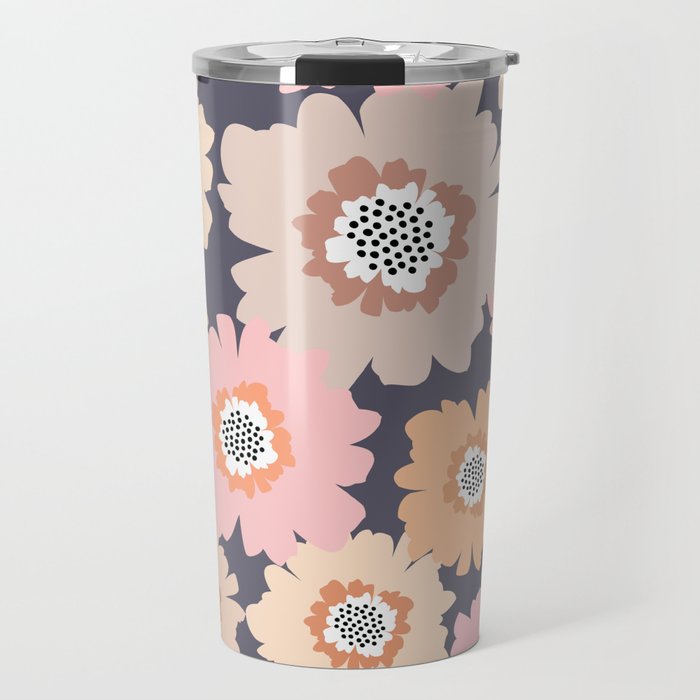 Retro Frilly Flowers in Pink and Orange Travel Mug Gallery Image 1