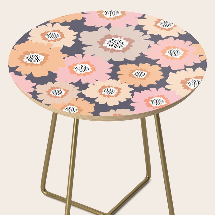 Retro Frilly Flowers in Pink and Orange Side Table Gallery Image 2