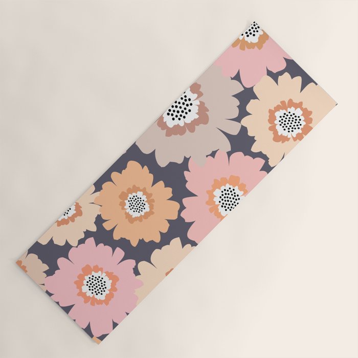 Retro Frilly Flowers in Pink and Orange Yoga Mat Gallery Image 1