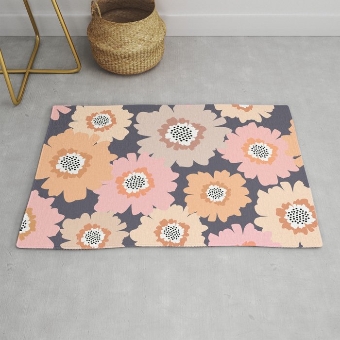 Retro Frilly Flowers in Pink and Orange Rug Gallery Image 1