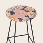 Retro Frilly Flowers in Pink and Orange Stool Gallery Image 2