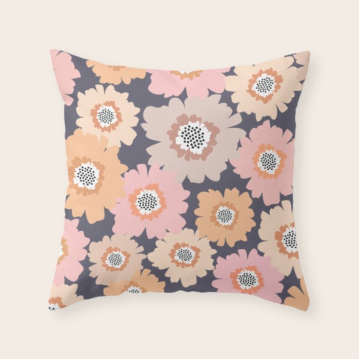 Retro Frilly Flowers in Pink and Orange Throw Pillow Gallery Image 6