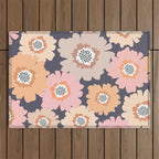 Retro Frilly Flowers in Pink and Orange Outdoor Rug Gallery Image 1