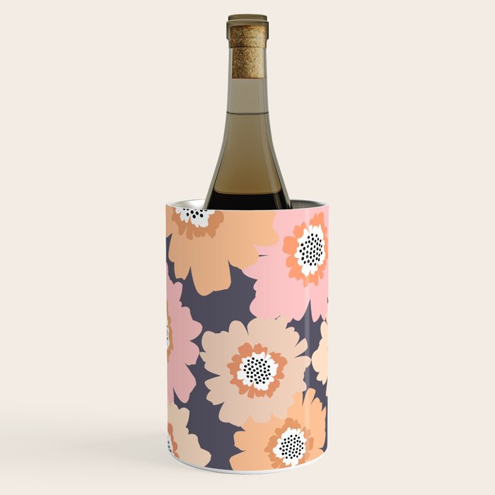 Retro Frilly Flowers in Pink and Orange Wine Chiller Gallery Image 2