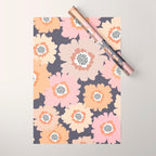 Retro Frilly Flowers in Pink and Orange Wrapping Paper Gallery Image 1