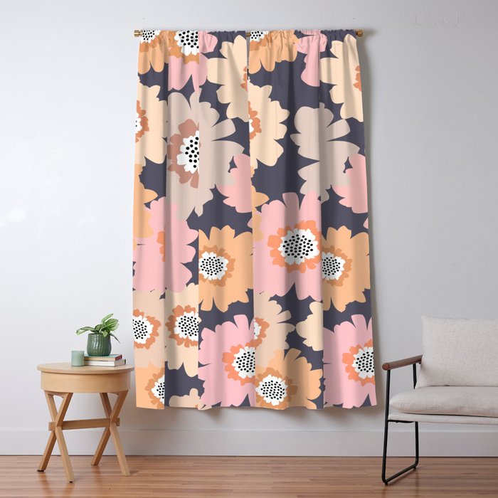 Retro Frilly Flowers in Pink and Orange Window Curtain Gallery Image 5