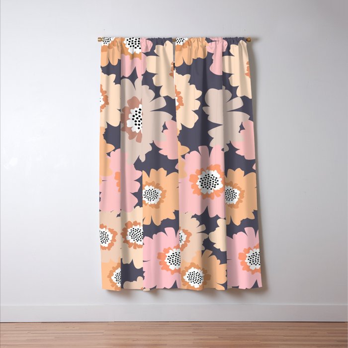 Retro Frilly Flowers in Pink and Orange Window Curtain Gallery Image 3