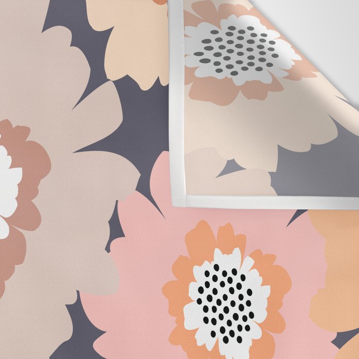 Retro Frilly Flowers in Pink and Orange Wall Tapestry Gallery Image 3