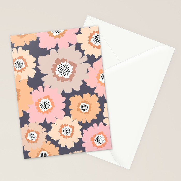 Retro Frilly Flowers in Pink and Orange Stationery Card Gallery Image 2