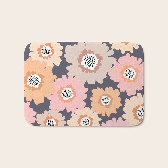 Retro Frilly Flowers in Pink and Orange Bath Mat Gallery Image 1