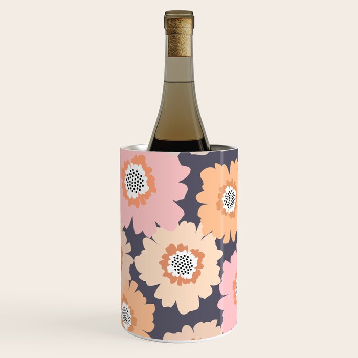 Retro Frilly Flowers in Pink and Orange Wine Chiller Gallery Image 1