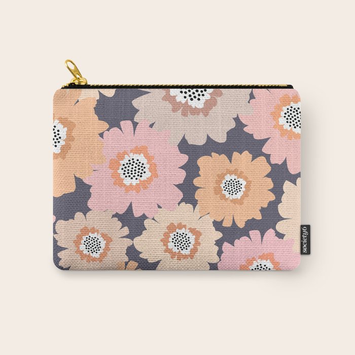 Retro Frilly Flowers in Pink and Orange Carry All Pouch Gallery Image 1