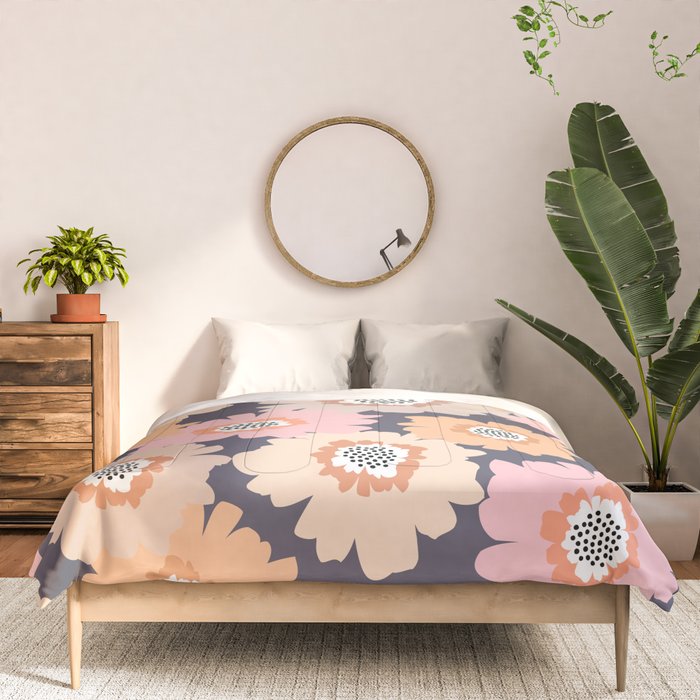 Retro Frilly Flowers in Pink and Orange Comforter Gallery Image 3