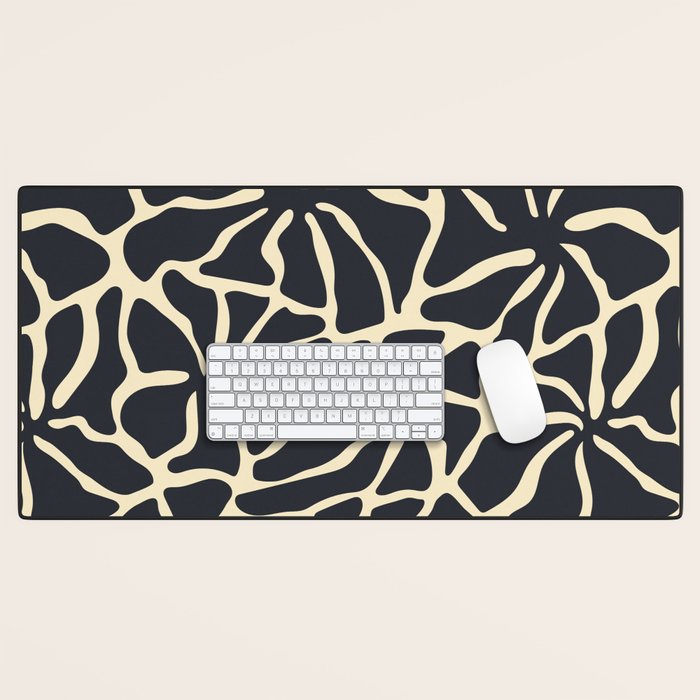 Black and white abstract flower art pattern Desk Mat Gallery Image 1
