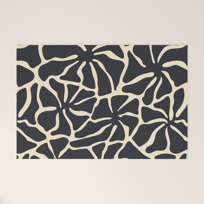 Black and white abstract flower art pattern Welcome Mat Gallery Image 1