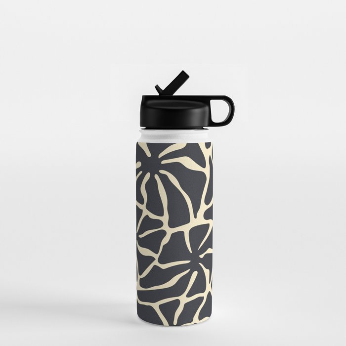 Black and white abstract flower art pattern Water Bottle Gallery Image 1